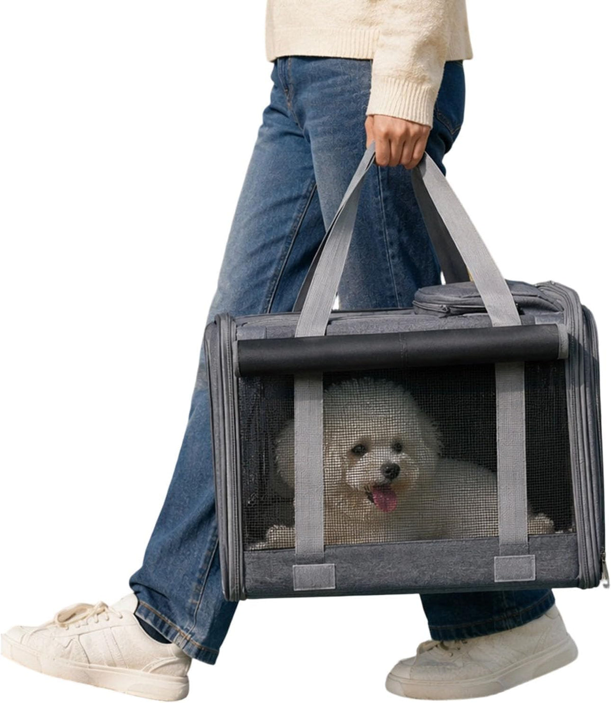 Foldable 600D Oxford Cat Dog Carrier Bag Breathable Mesh (Gray)