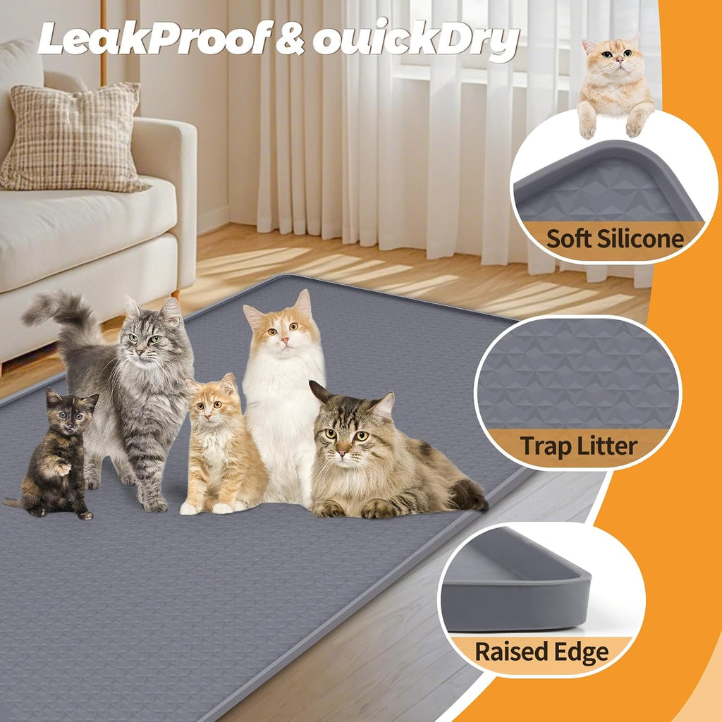 Cat Litter Mat for Litter Box 51"x25.6" Extra Large Silicone Mat,Light Grey