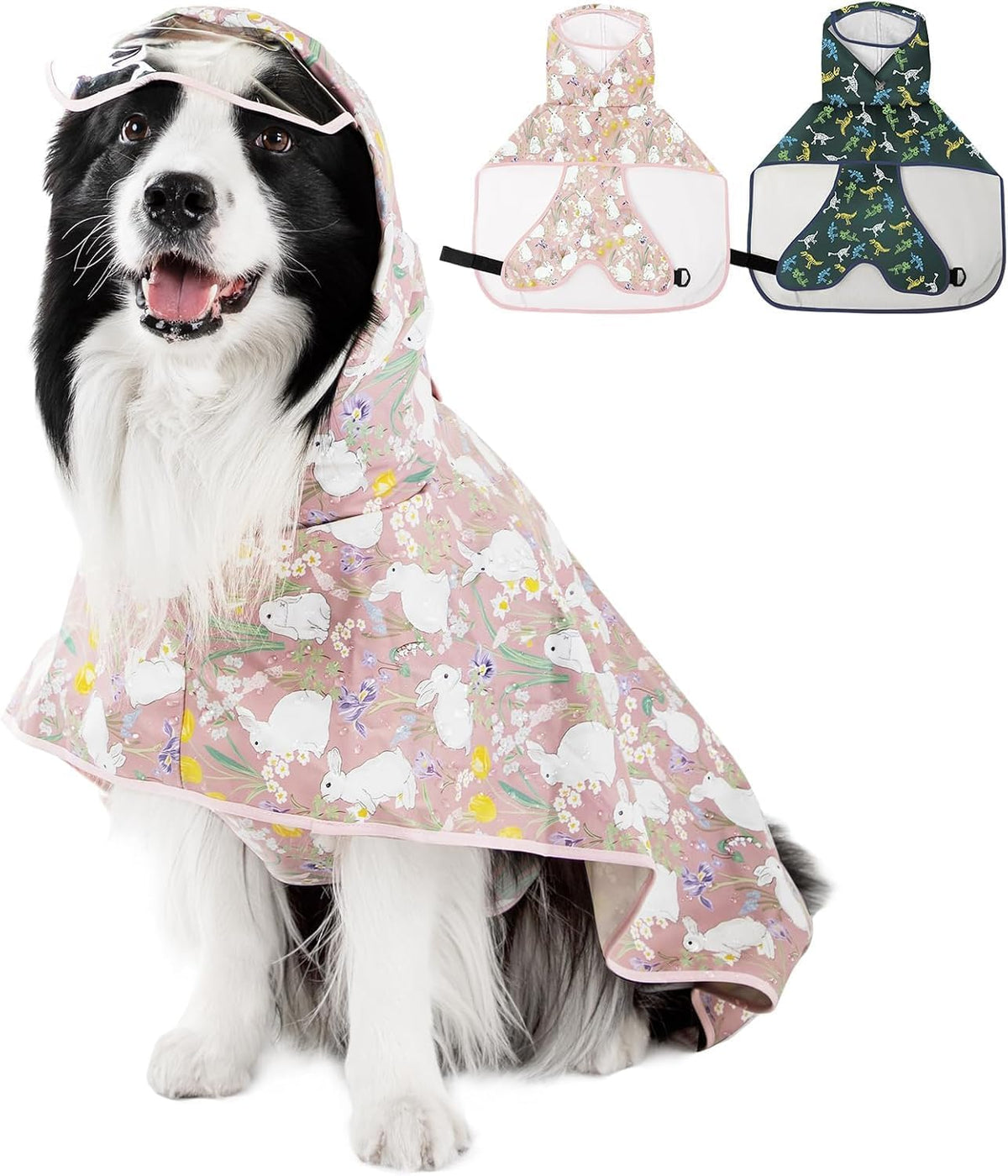 Dog Raincoat,Dog Rain Jacket Poncho with Hood and Leash Hole(Dinosaur,L)