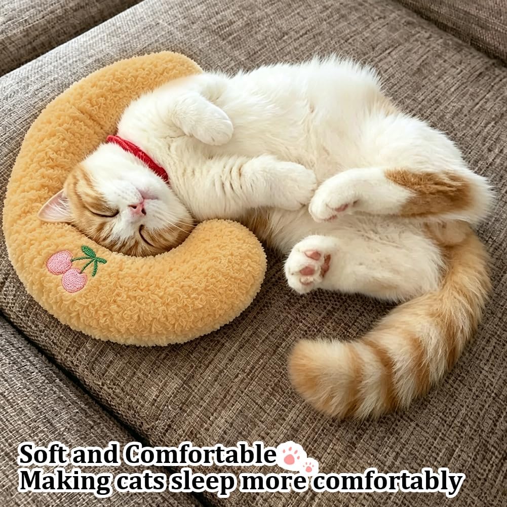 U-Shaped Calming Pillow for Cats and Dogs Yellow Cherry