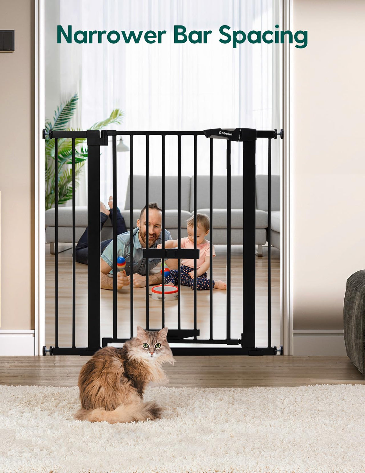 Babelio 36" Tall Pet Gate with Cat Door, CatPrivilege II, 29-40", Black