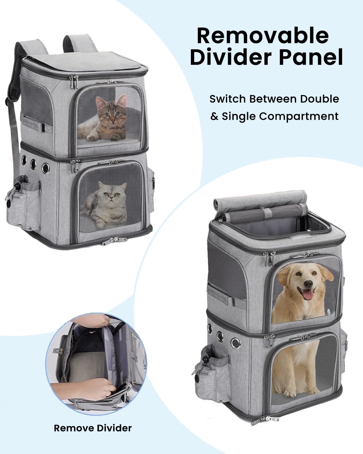 HOVONO Double-Compartment Cat Backpack Carrier for Mulit-Cat Families