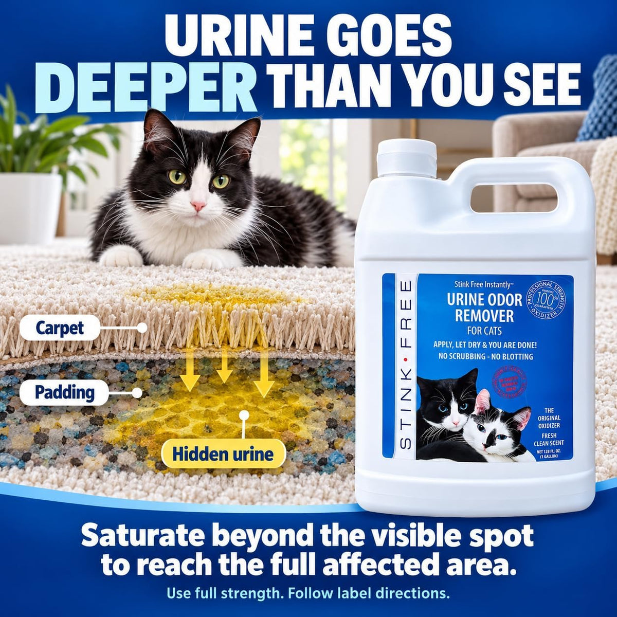 Instantly Urine Odor Remover & Eliminator for Cat Urine, Oxidizer Based Urine Cleaner for Carpets, Rugs, Mattress, etc. 