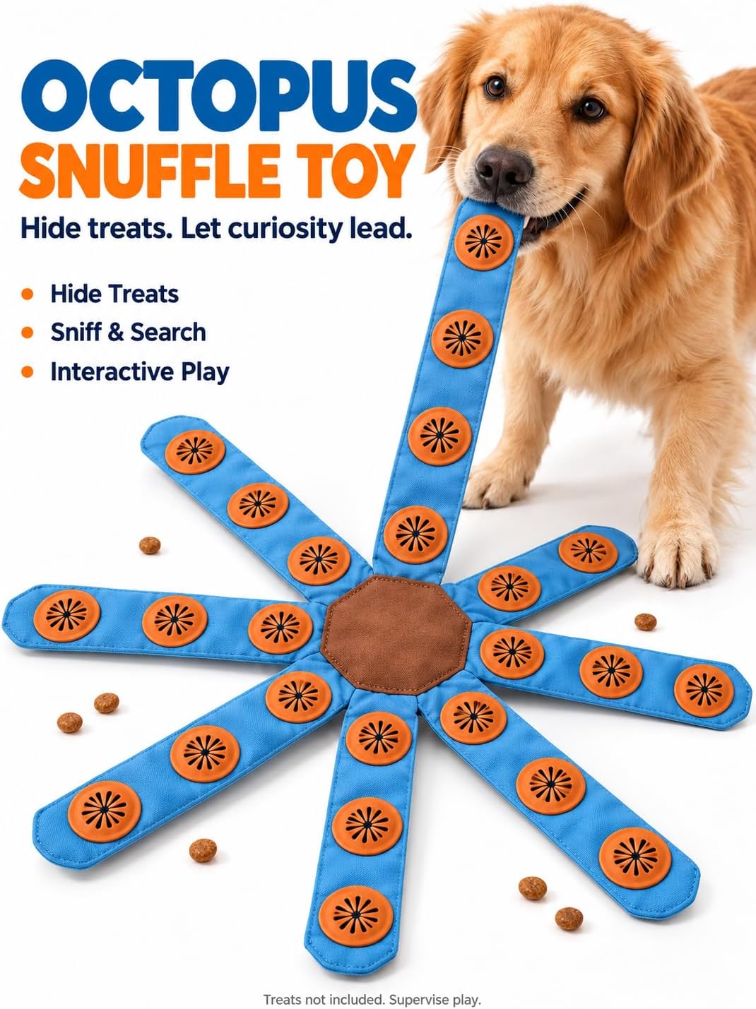Virelunepets Dogtopus Boredom Buster for Dogs, Foldable Octopus Snuffle Toy (Small)