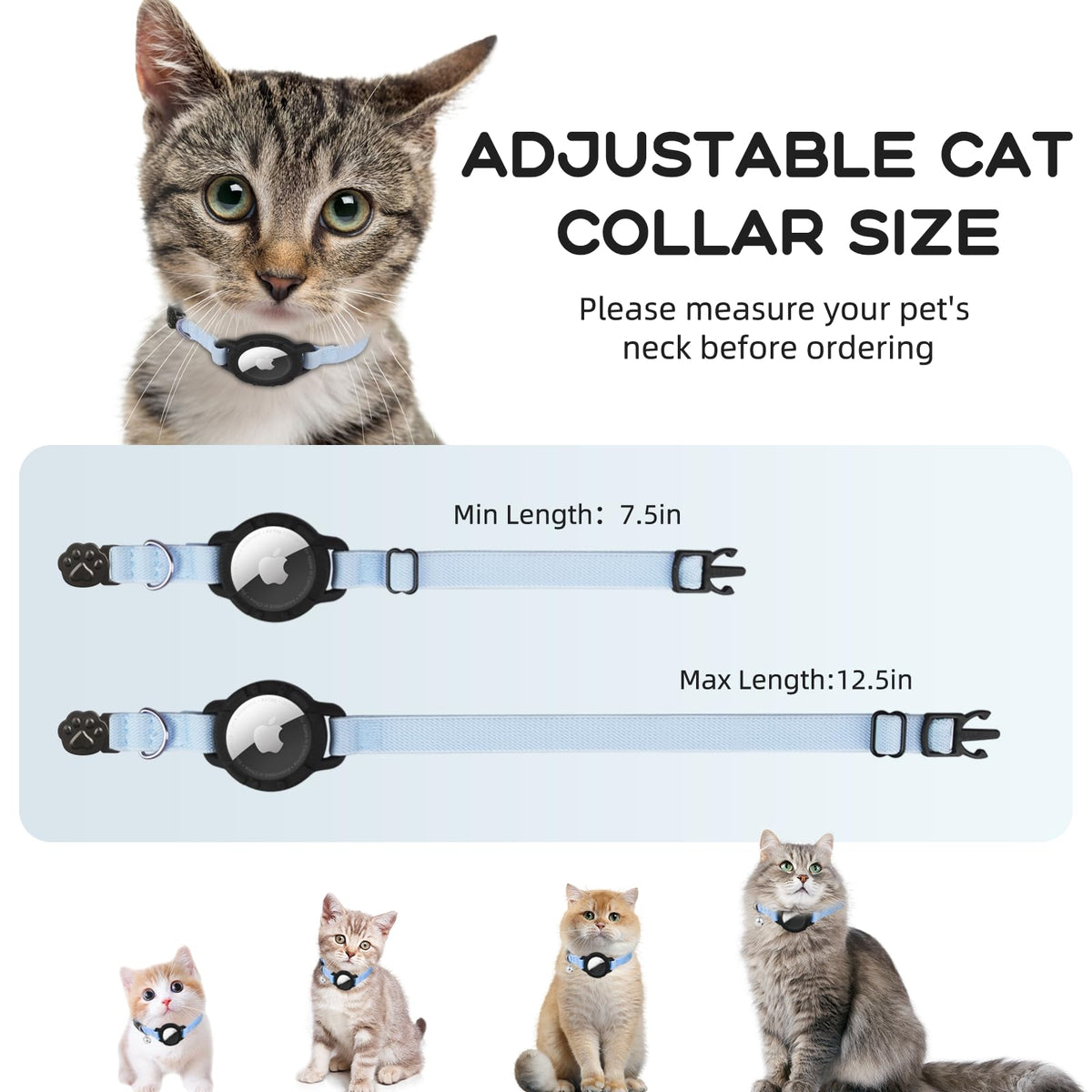 AirTag Cat Collars, Stretchy Collar with Air Tag Holder and Bell