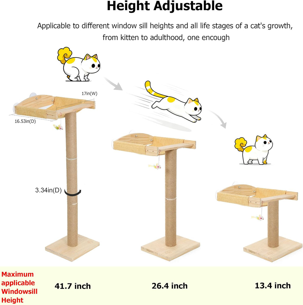 Cat Window Perch with Scratching Post, 46-Inch Tall Climbing Tree & Hammock