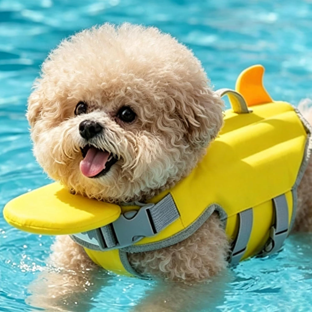 Dog Life Vest with Chin Float, Dog Life Jacket, with Rescue Handle & Hook, Head/Neck Support Design, Reflective, High Bu