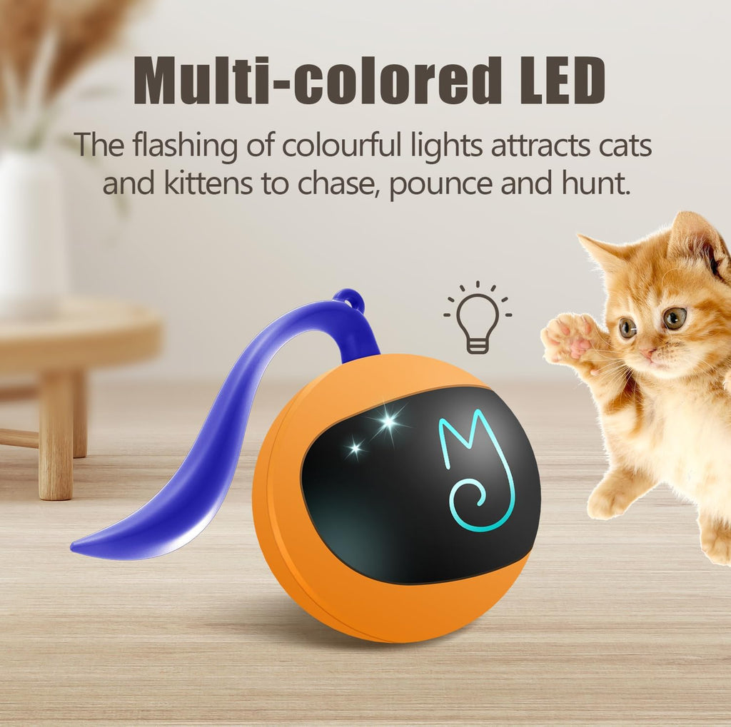Migipaws Interactive Cat Ball Toy Set, Fun Tracker, Automatic Rolling Chase Ball with Fluffy Tail, A Small Mice, Recharg