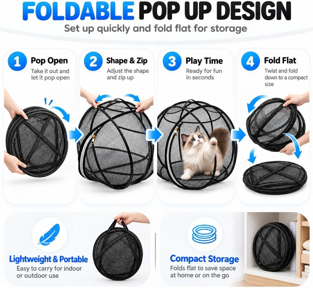 27" 360 Panoramic Rolling Cat Playpen, Mesh Ball Enclosure Giant (Pink)