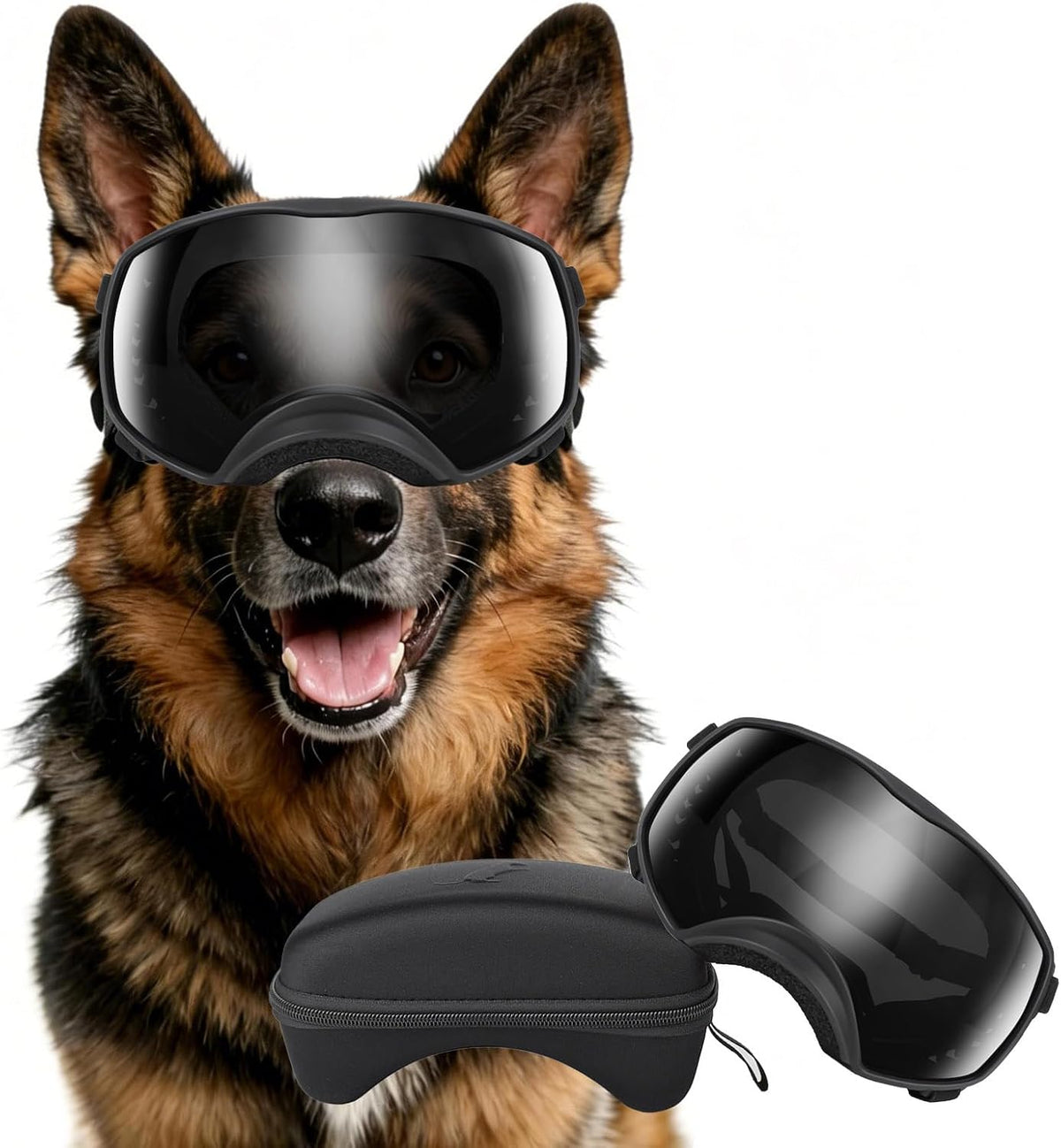 Dog Sunglasses UV Protection Clear Dog Goggles Windproof Glasses with Elastic Straps for Medium-Large Breed, Black Frame