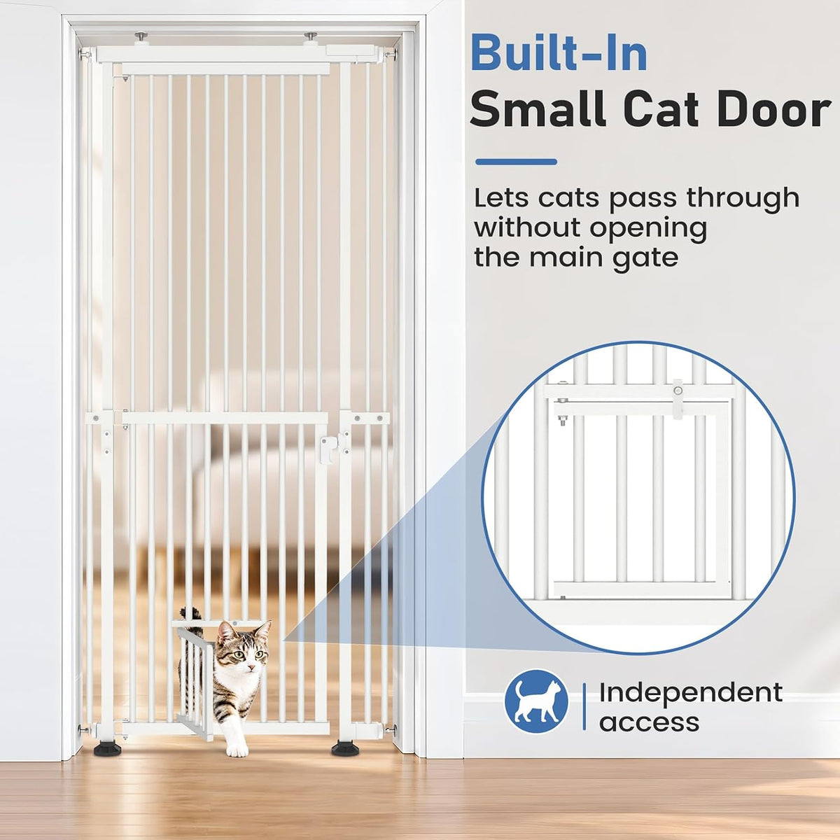 No Bottom Bar Cat Gate, 54''-87'' Height Extra Tall Cat Gate