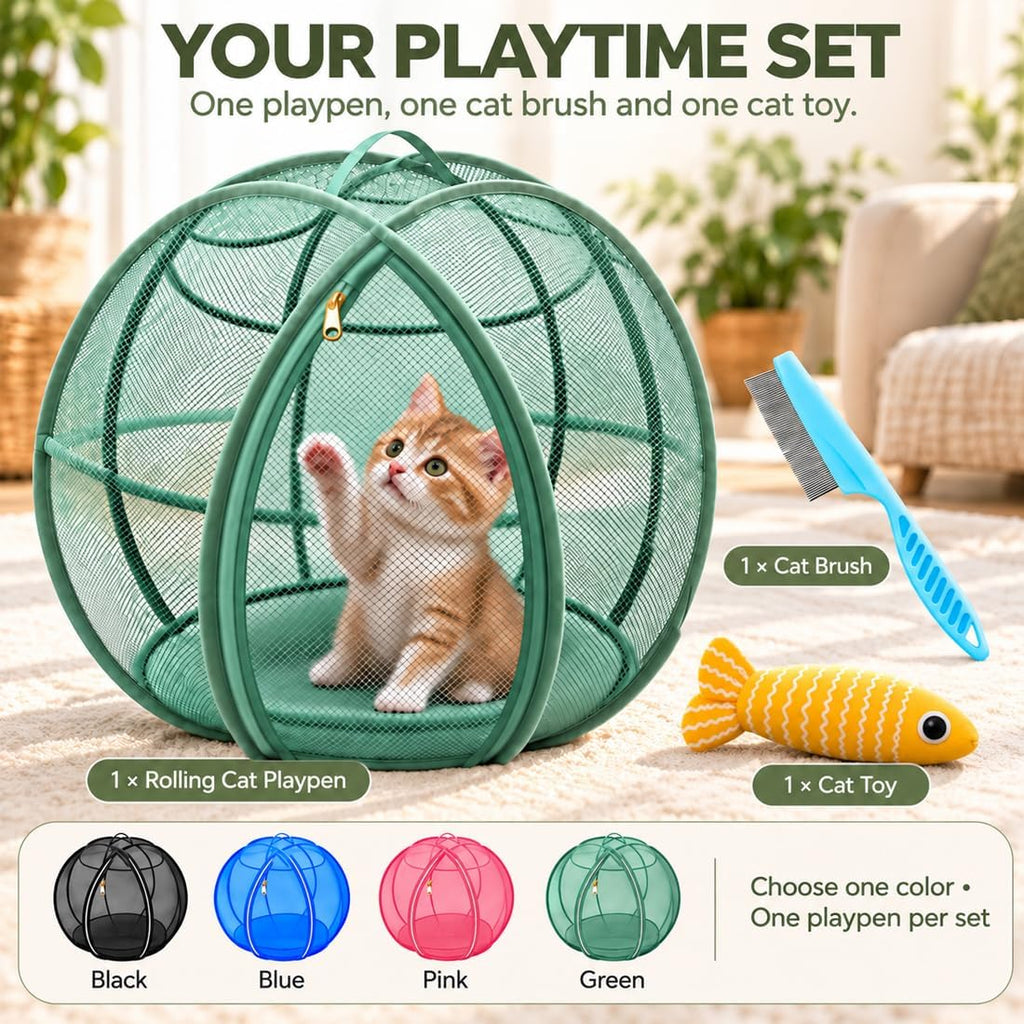 360° Panoramic Pop-Up Rolling Cat Playpen Ball, 27" Hamster Ball for Cats