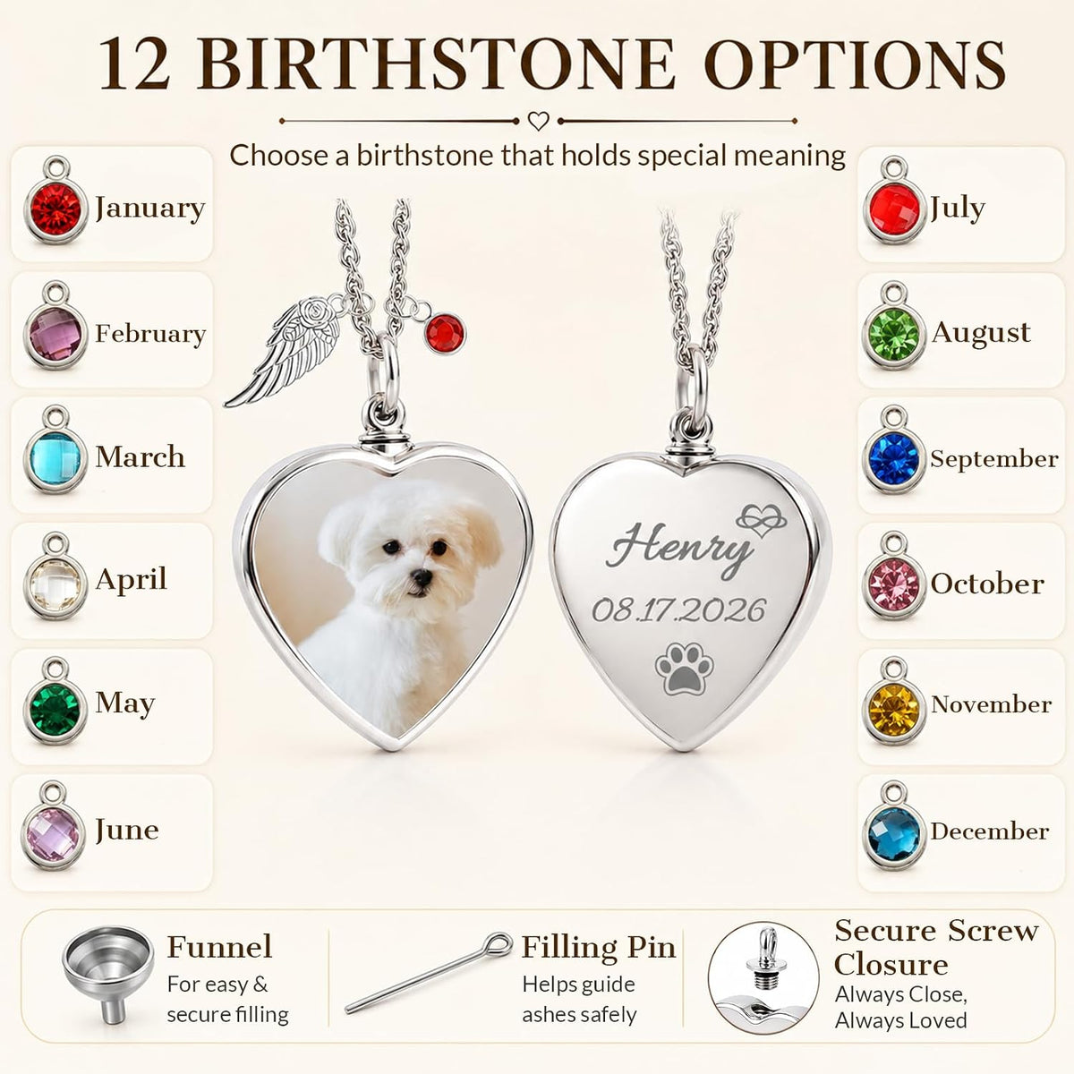 HJX Personalized Pet Ashes Necklace with Photo Text for Pet Lovers
