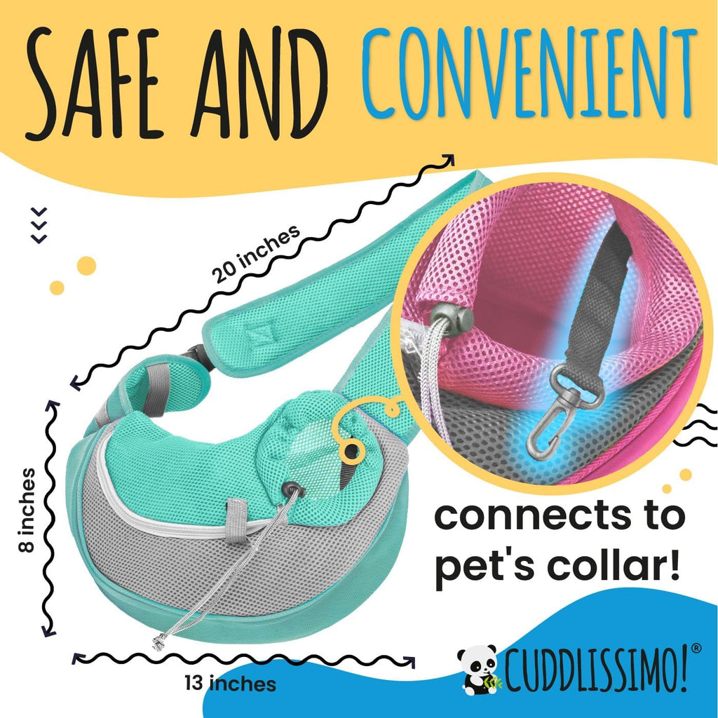 Cuddlissimo Small Dog Sling Carrier, Pet Cat Sling, Puppy Pouch - Lagoon-S