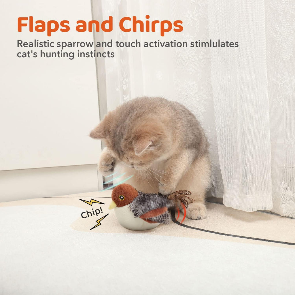 Potaroma Cat Toys Rechargeable Flapping Bird Sparrow, Lifelike Chirp Tweet, Touch Activated Kitten Toy Interactive Cat E