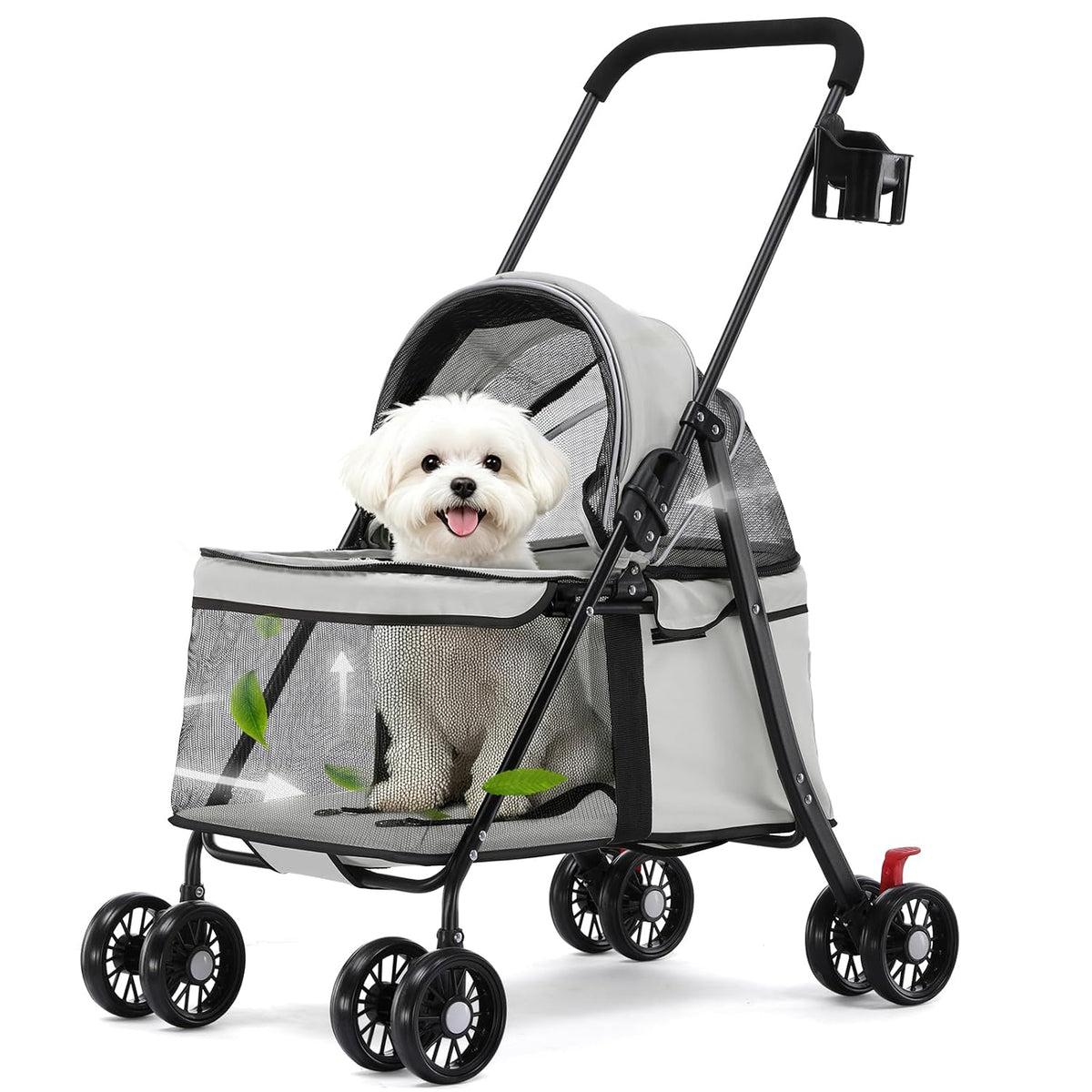 GTPLAYER Foldable Pet Stroller for Small Dogs and Cats, Holds Up to 33 lb, 4-Wheel Stroller, Full Mesh Ultra Breathable,