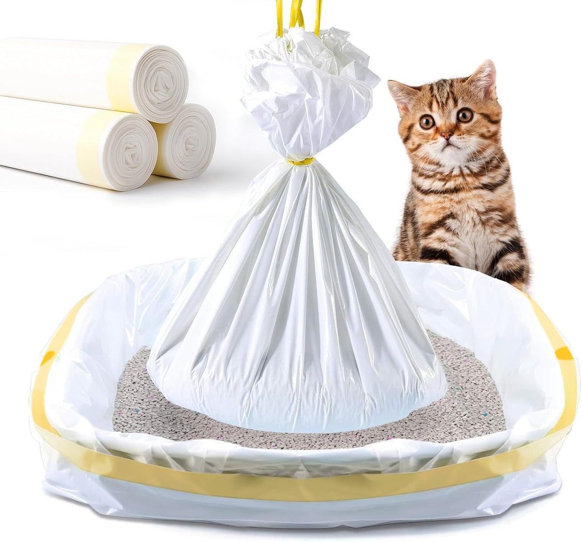 KONE Cat Litter Box Liners, 14 Count Jumbo Extra Durable Large Drawstring Kitty Litter Pan Bags Cat Waste Litter Bags Pe