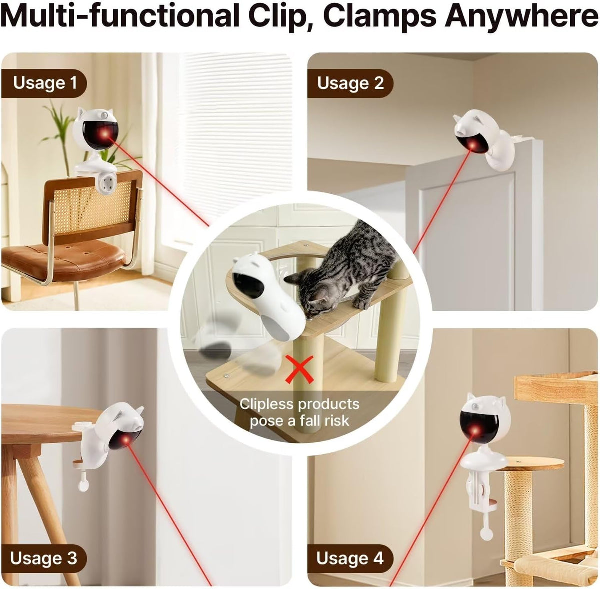 Potaroma Smart Sensor Cat Laser Toys Interactive, Motion Activated Truly Random Trjajectory, Clamp Design, Automatic Cha