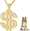 FUNKA Gold Chain Dog Collar Adjustable Cuban Link Dog Necklace with Crystal Dollar Sign Pendant Cute Fashion Pet Jewelry