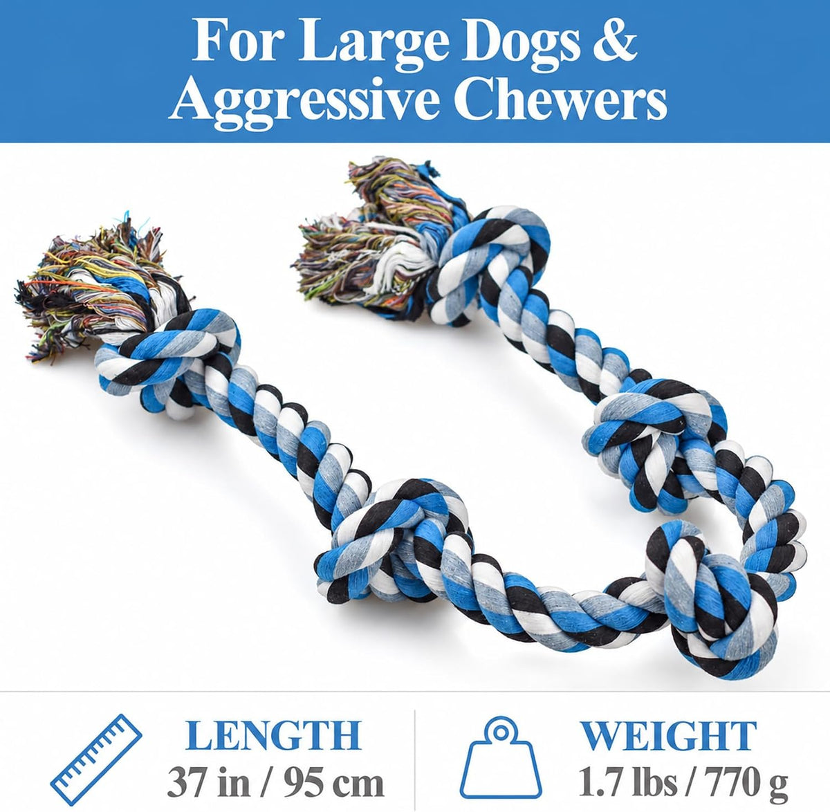 LECHONG Dog Toys for Aggressive Chewers Tough Rope Chew Toys for Large and Medium Dog 3 Feet 5 Knots Indestructible Cott