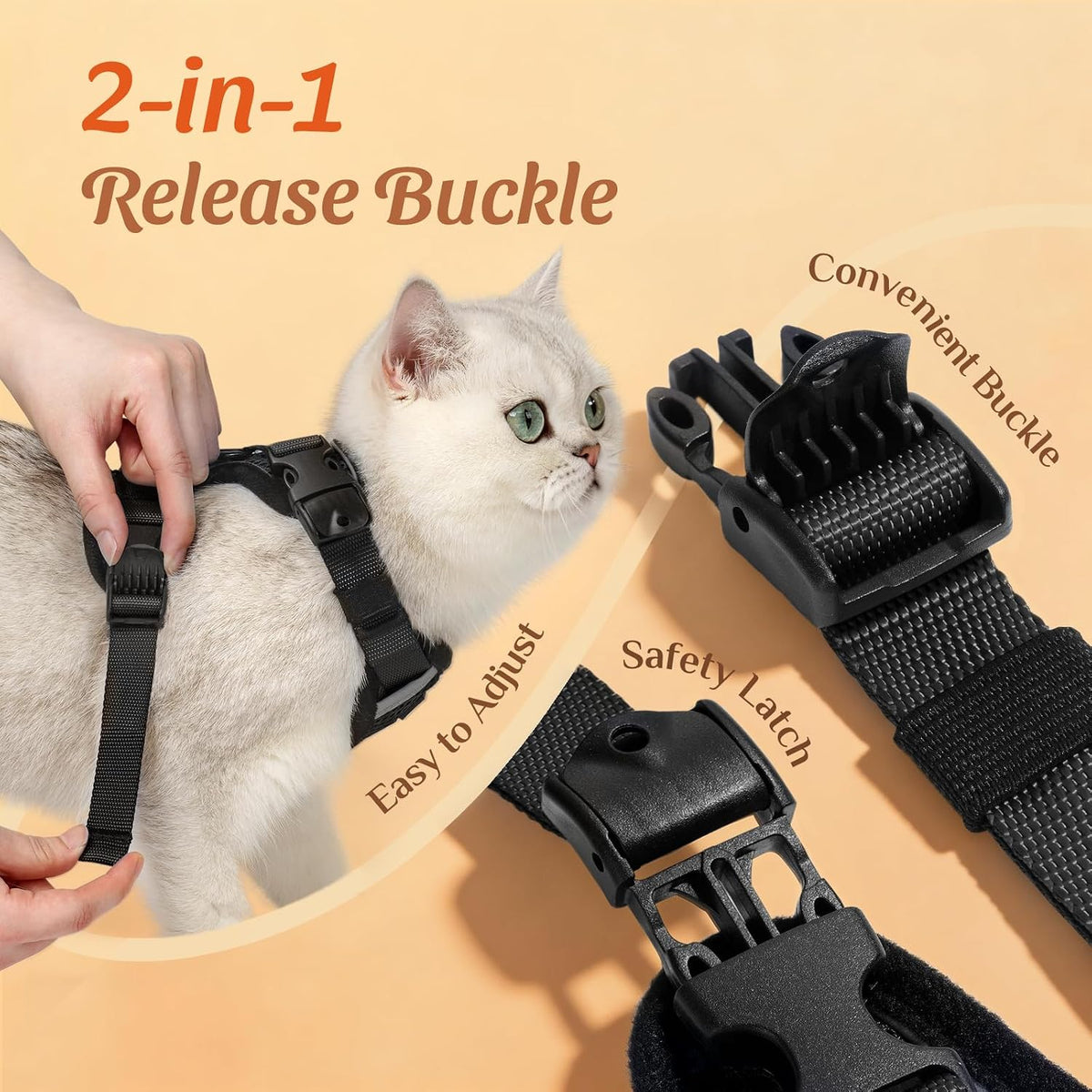 Cat Harness and Leash Set with Neck Release Buckle, Black