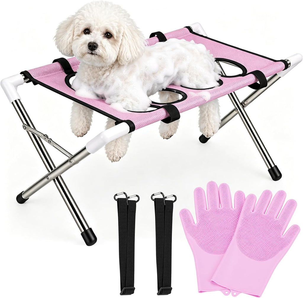 Pet Grooming Hammock Stand, Foldable Dog Bath Holder Sling Shower Table