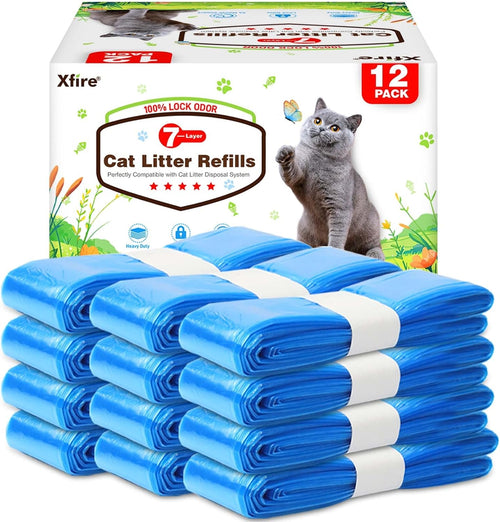 12 Pack Cat Litter Refill Bags, 100% Odor Lock Litter Refills Compatible with Litter Genie XL/Plus/Standard/Pet Pail