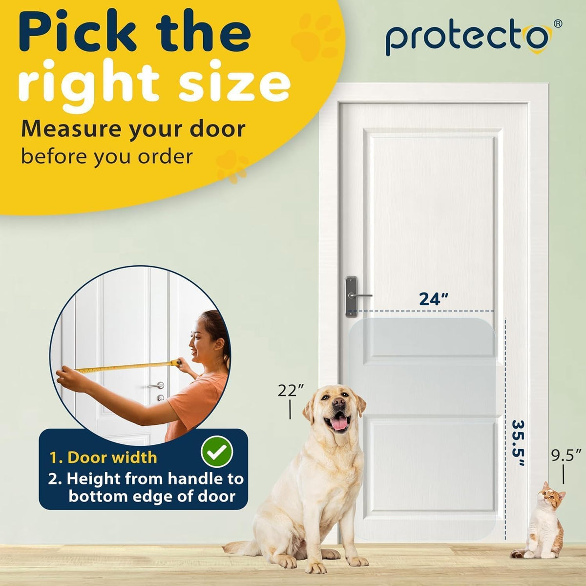 PROTECTO Door Protector from Dog Scratching, 35.5x24 - Door Scratch Guard