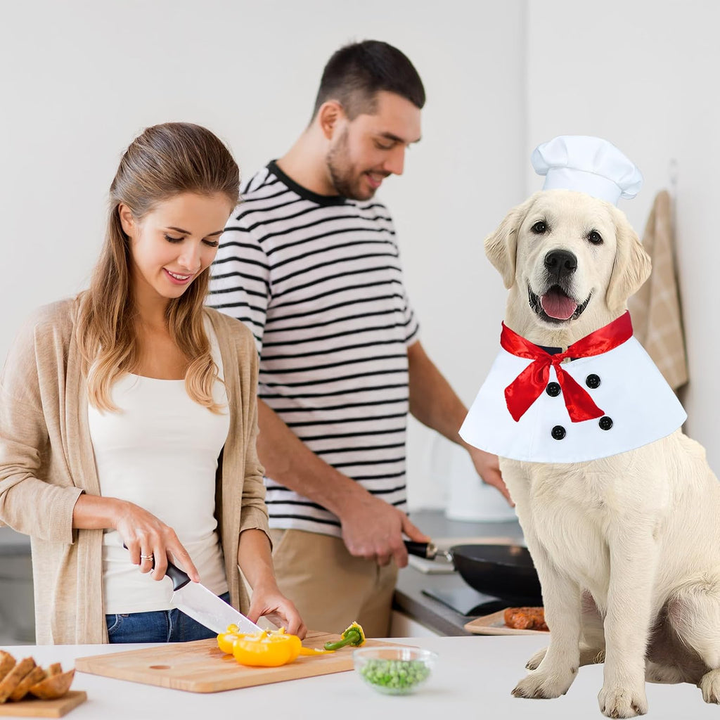 GOYOSWA Dog Halloween Costumes, Dog Chef Costume Chef Hat Clothes with Red Scarf Funny Holiday Clothes Outfit Halloween 