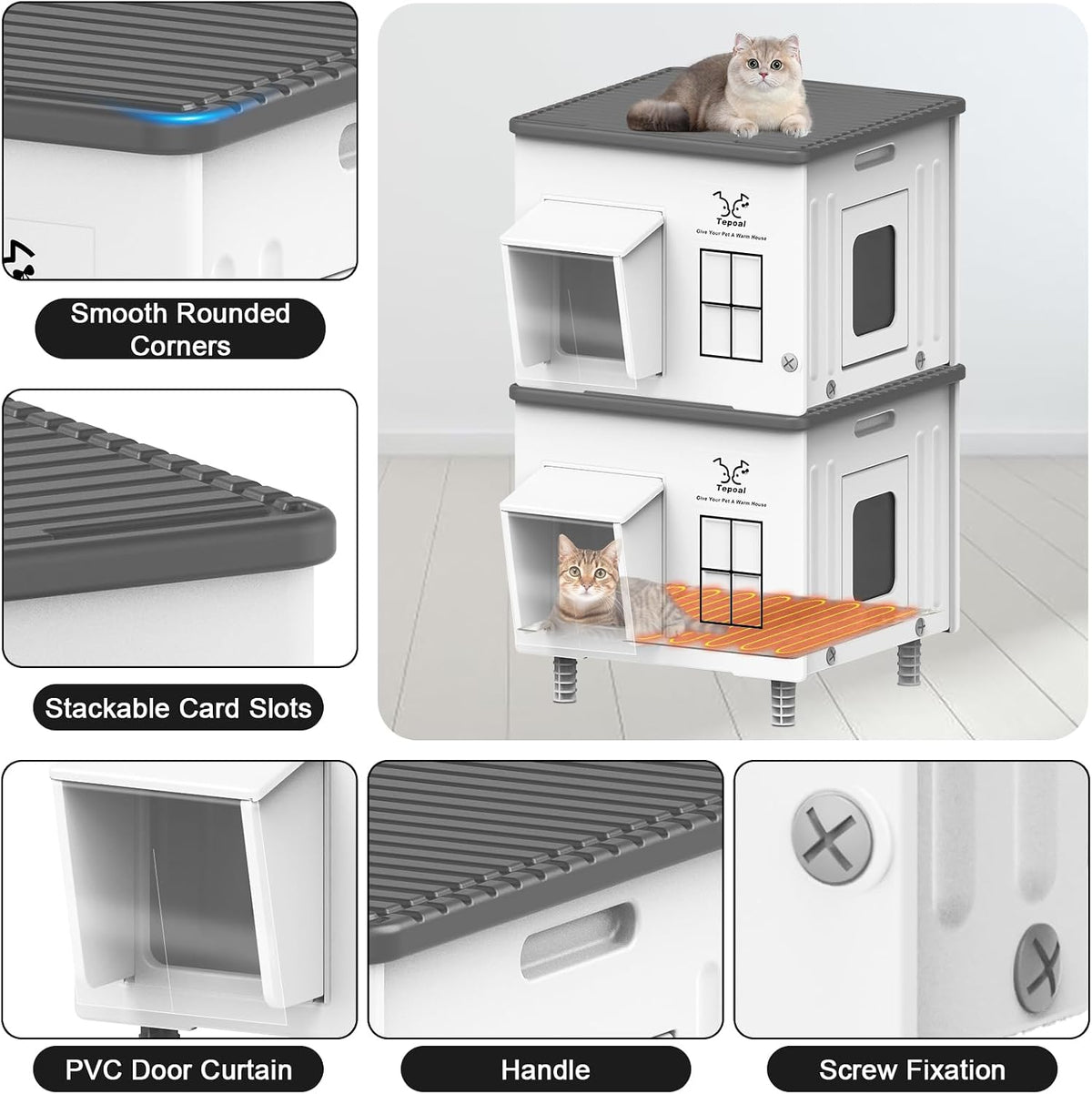 Heated Cat House for Outside, High Insulated Heated Outdoor Cat Shelter 100% Weatherproof with Escape Door, Elevated Out