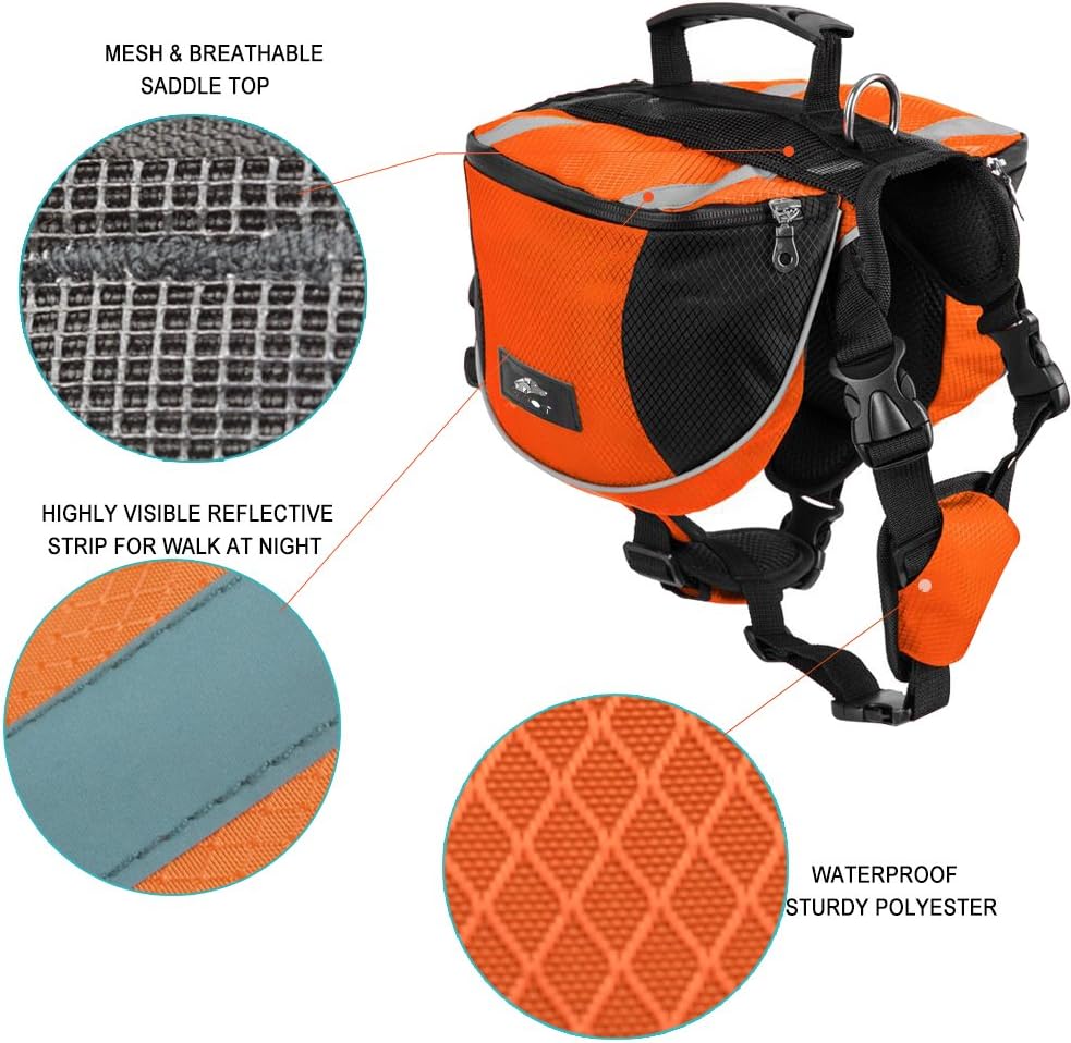 Polyester Dog Saddlebags Pack Hound Travel Camping Hiking Backpack Saddle Bag for Small Medium Large Dogs (Blue,M)