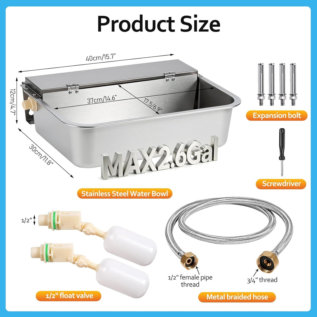 2.6 Gal Automatic Dog Water Bowl Dispenser Outdoor Wall Mounted Dog Waterer