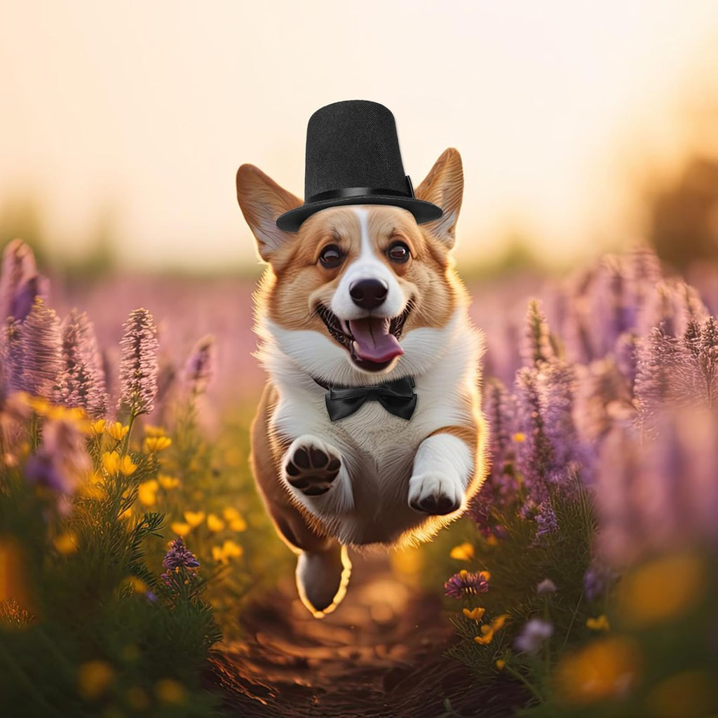 Pet Formal Accessories Set 2 Pcs Dog Costume Top Hat with Formal Pet Tuxedo Bowtie/Necktie Birthday Party Halloween Grad
