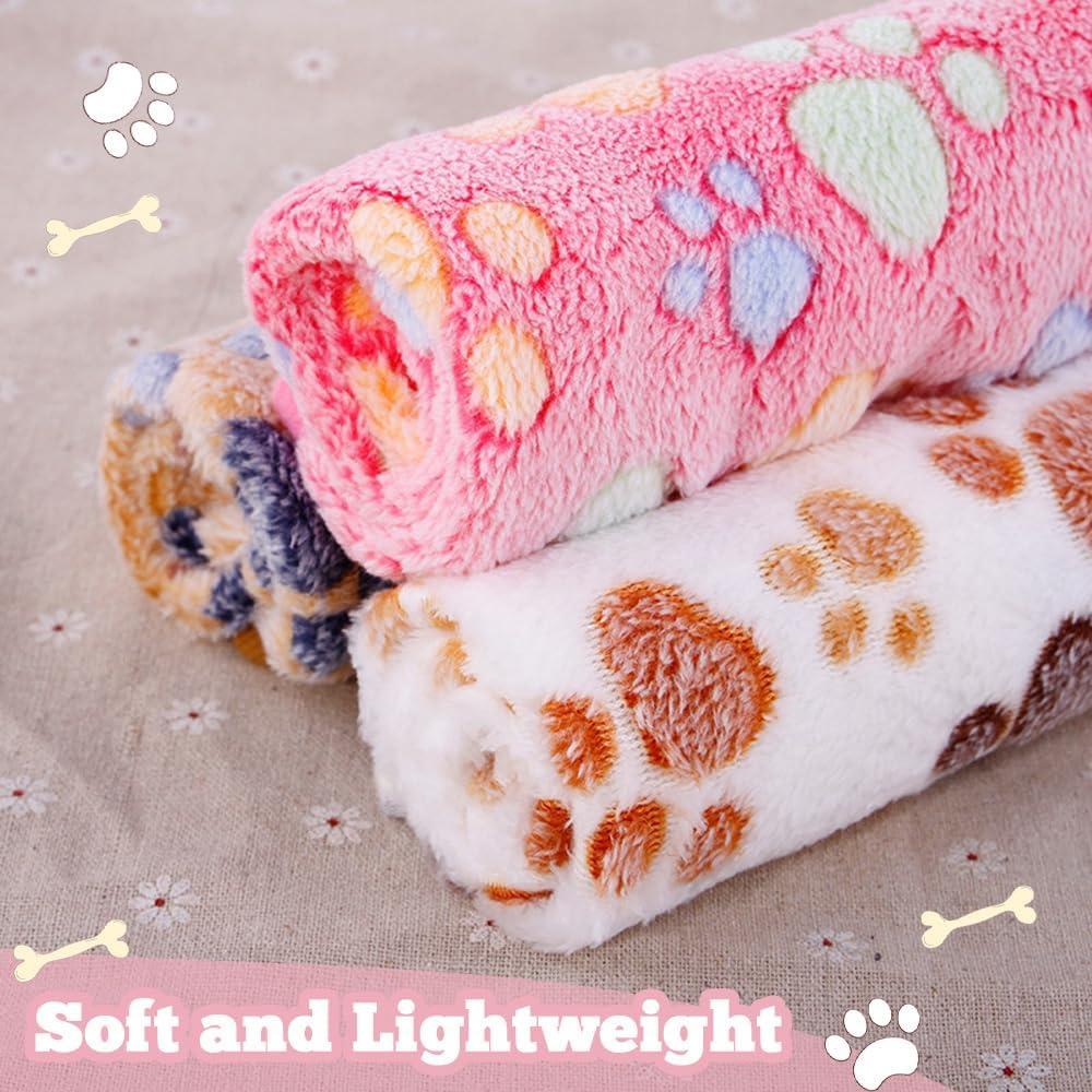 12 Pcs Small Dog Blanket Fleece Puppy Blankets Washable Pet Blankets for Cats Soft Flannel Paw Printed Throw for Guinea 