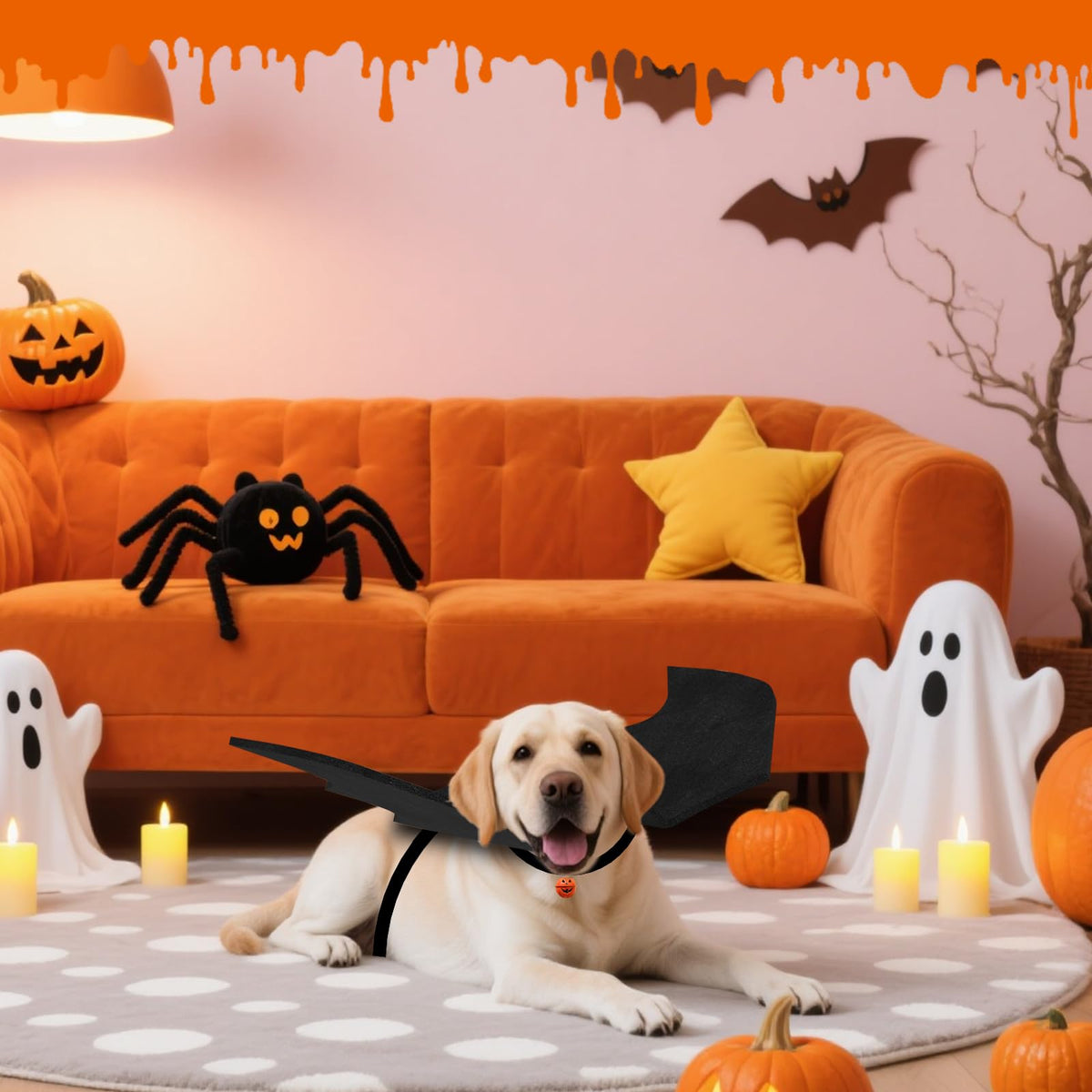 Dog Halloween Costumes for Large Dogs, Dog Bat Wings with Pumpkin Bell Pet Halloween Cosplay Party Dress Up (Large)