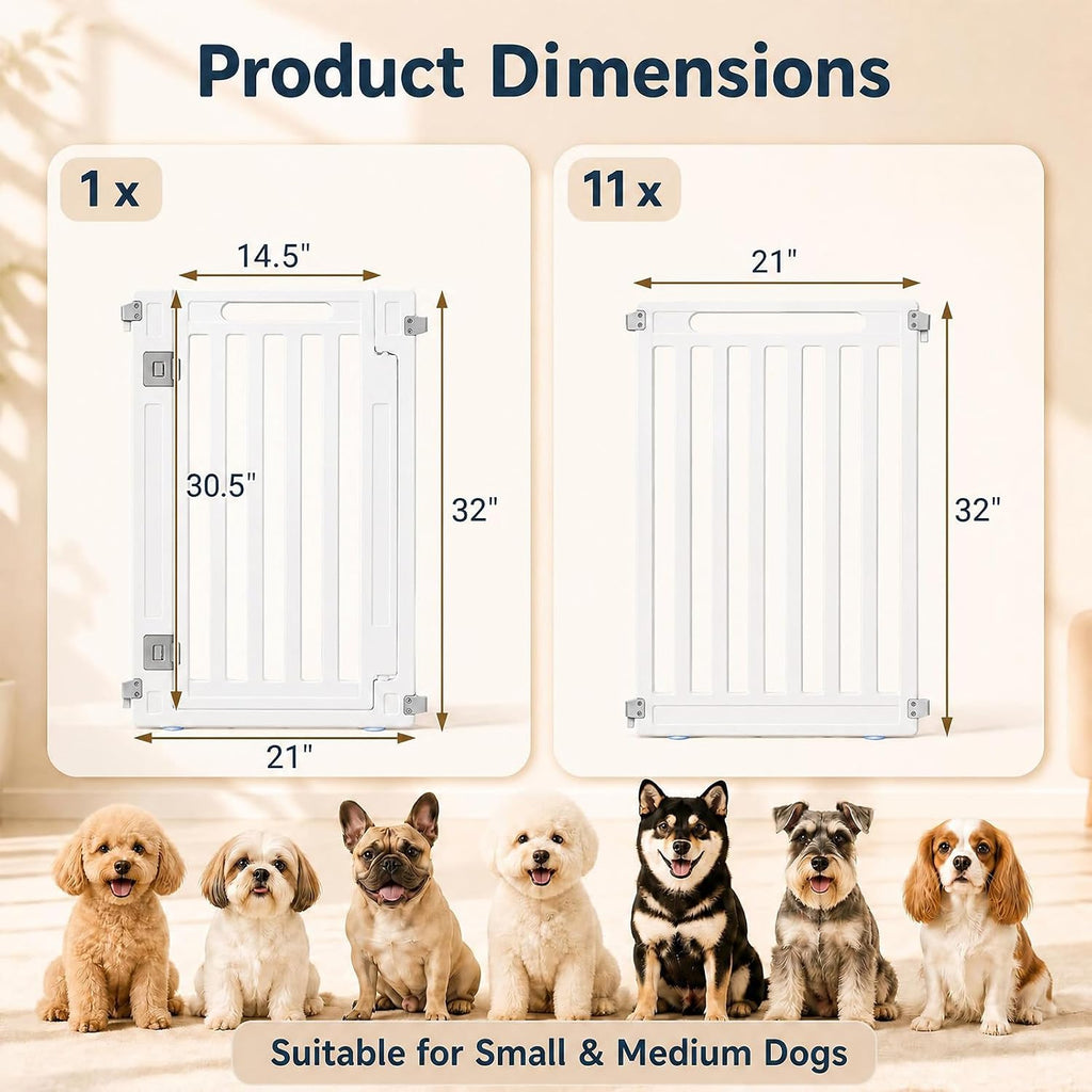 GIANTEX 12 Panel Dog Playpen, 32'' Plastic Pet Fence, Lockable Door, White