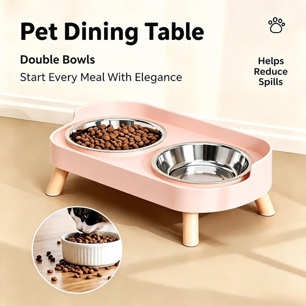 Elevated Dog Bowls with Mat for Small Dogs and Cats, Pink