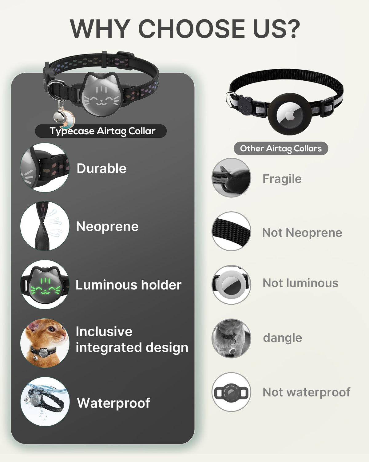 AirTag Cat Collar: Reflective Breakaway Collar, Hidden AirTag Holder
