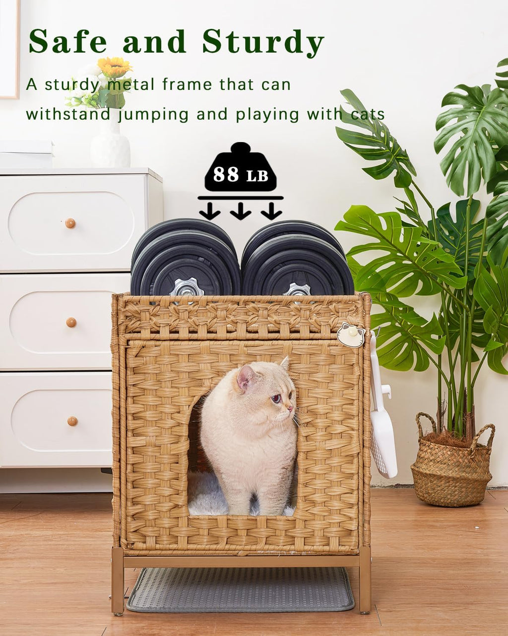 Cat Litter Box Enclosure Hidden Litter Box Furniture, Natural