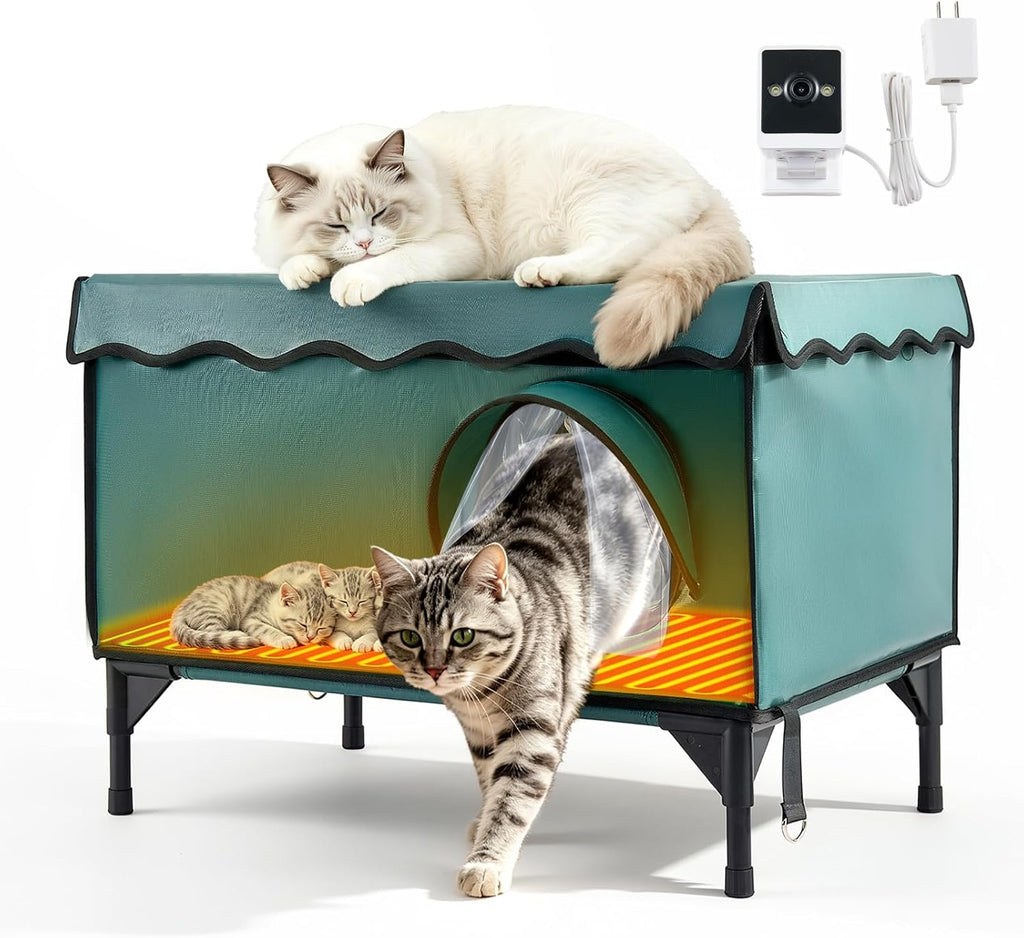 VEVOR Heated Outdoor Cat House for 1-3 Cats Feral Shelter with Heating Pad