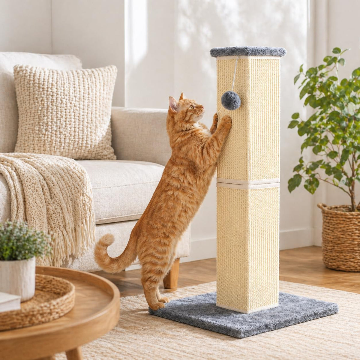 Cat Scratching Post for Indoor Cat, 32 Inch Large Cat Scratcher Grey