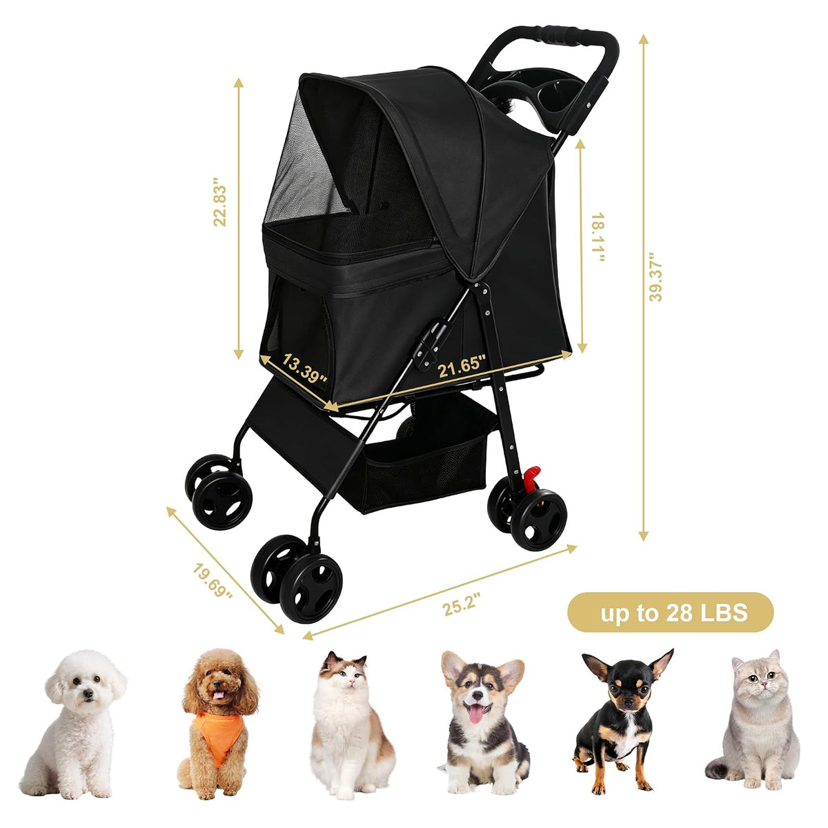 Dog Stroller for Small Dogs and Cats, Foldable Pet Stroller
