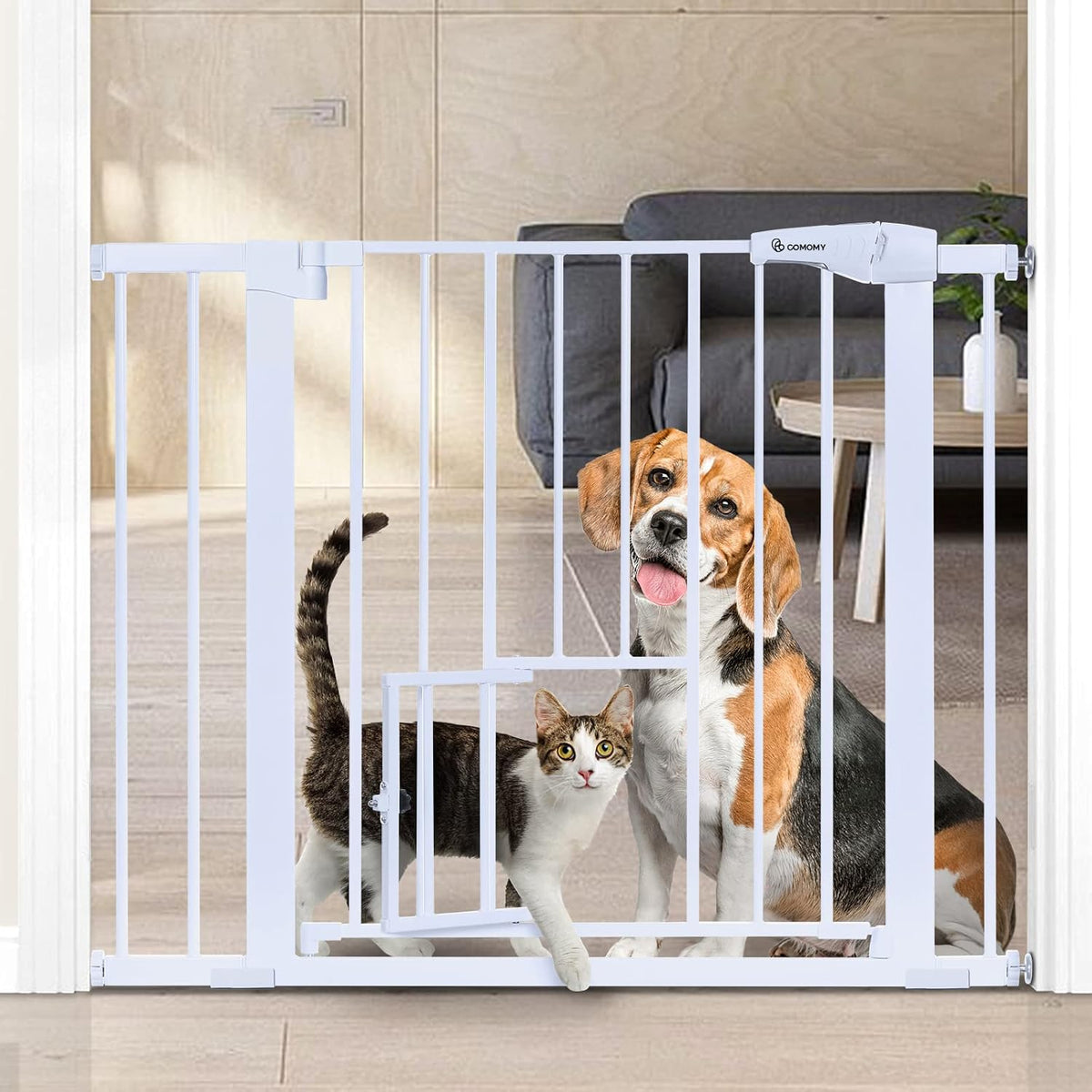 COMOMY Auto Close Pet Gate with Cat Door, 29.5"-40.5" Dog Gate for House