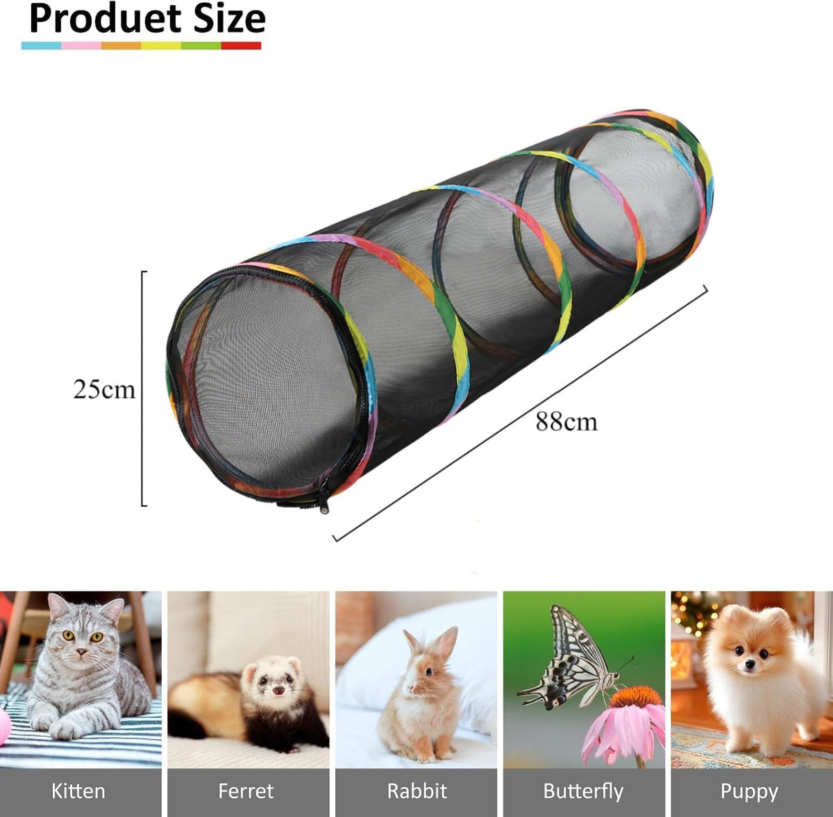 Mesh Cat Play Tunnel 34’’ Collapsible Pet Play Tube Cat Playground