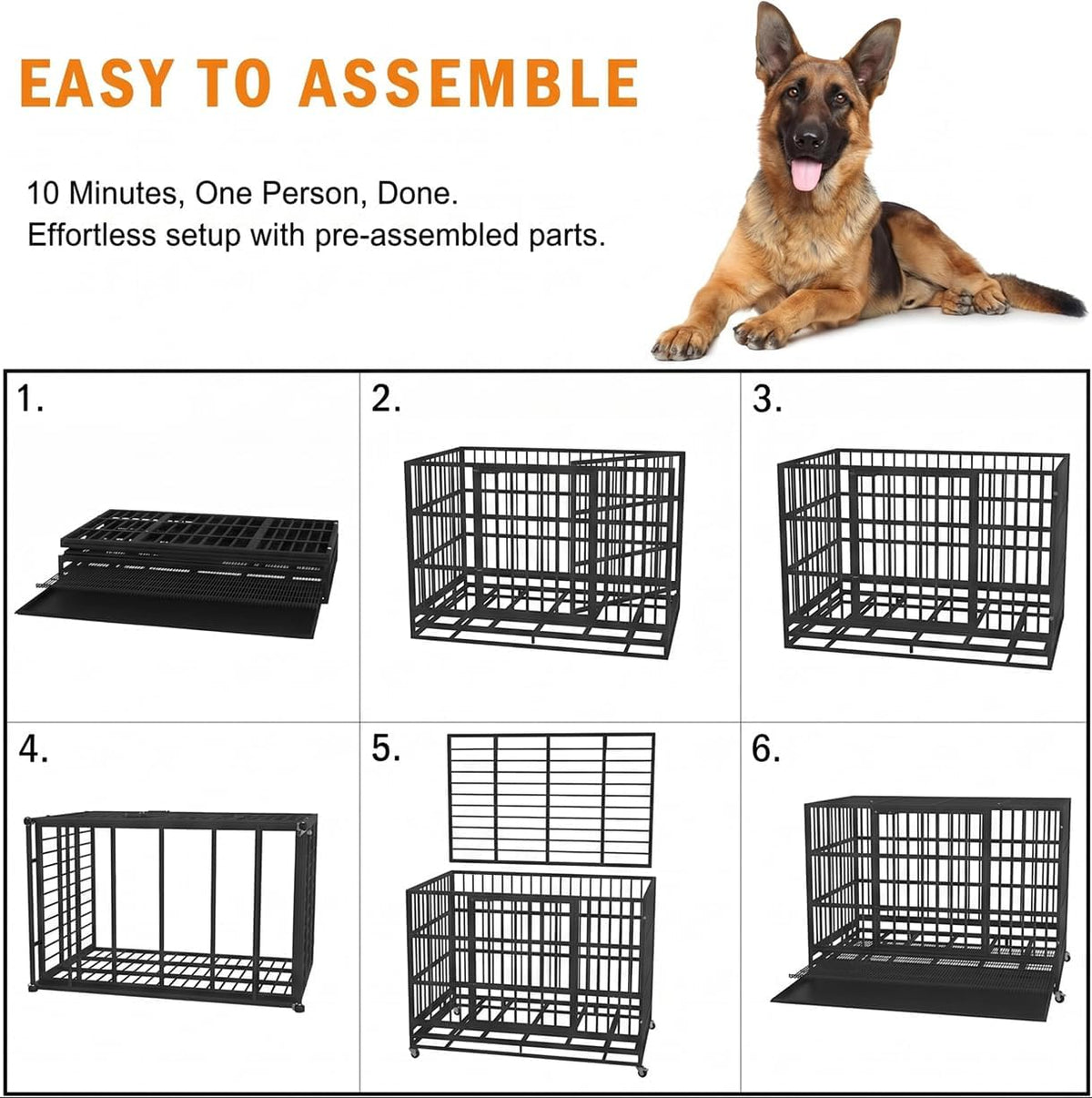 BOLDBONE 48 inch Heavy Duty Indestructible and Escape-Proof Dog Crate Cage Kennel for Large Dogs, High Anxiety Dog Crate