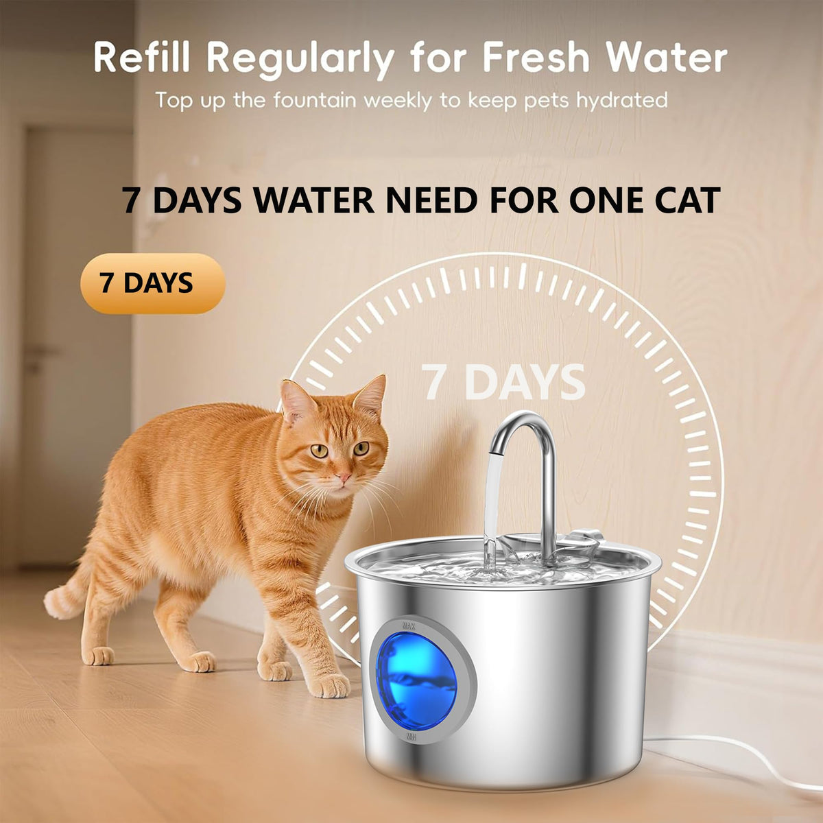 Cat Water Fountain Stainless Steel, Hygienic Drinking Fountain for Cats