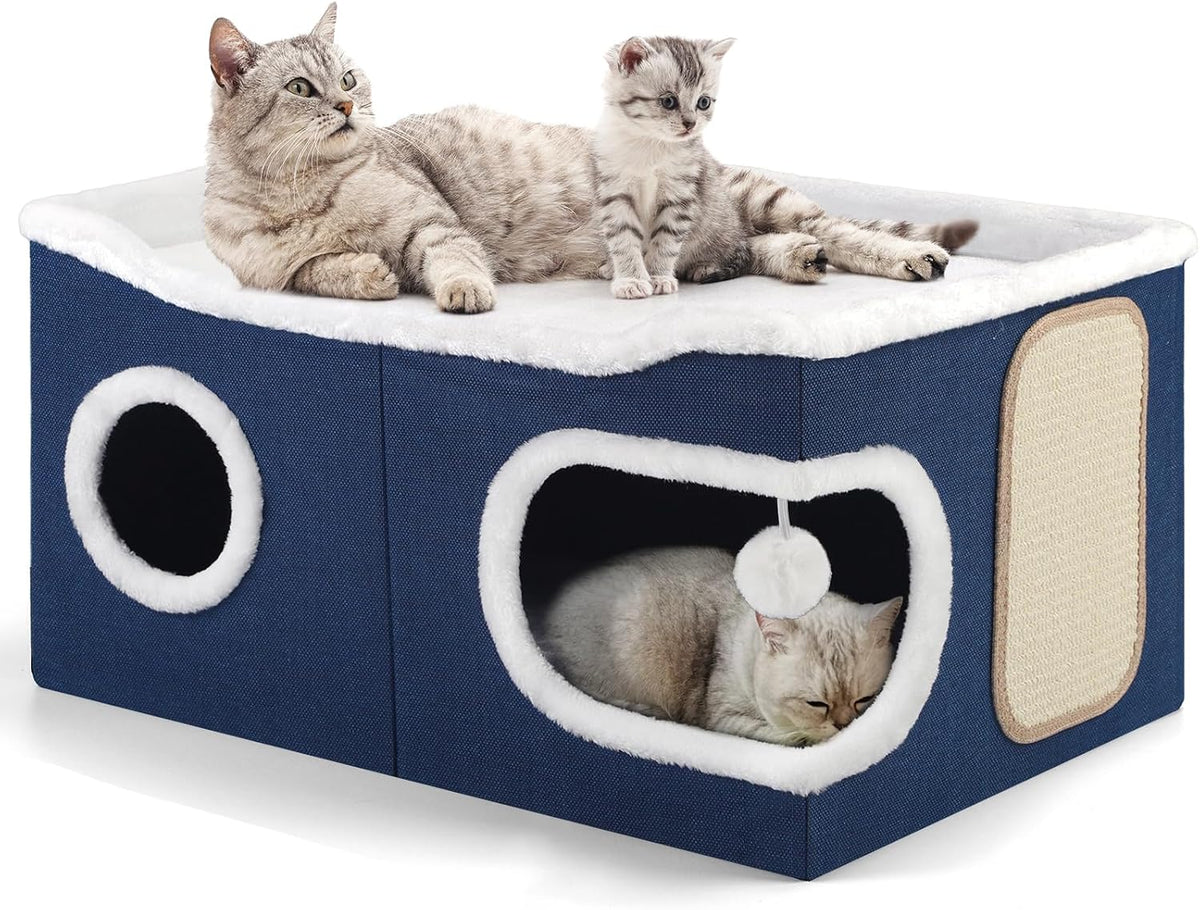 Shikha Cat House Bed for Indoor Cats with Fluffy Ball and Scratch Pad Grey