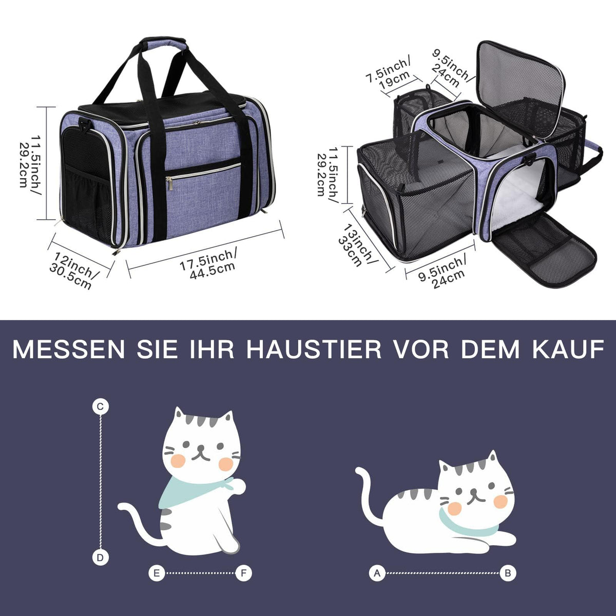 BAGLHER Cat Carrier Bag,Airline Approved Pet Carrier Soft Side Pet Travel 5 Sides Open Doors 3 Sides Expandable Foldable Dog Carrier with Fleece Pad