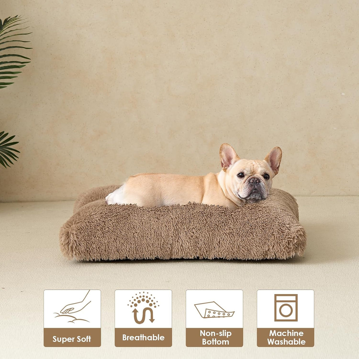 EHEYCIGA Fluffy Dog Crate Bed for Medium Dogs, Plush Crate Pad, Camel