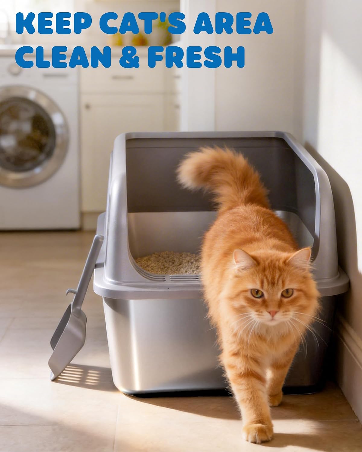 Powools Stainless Steel Cat Litter Box, High-Sided, Grey, M (1 Pack)